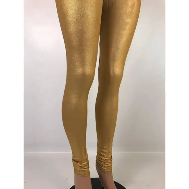 MarsX-Female Golden Metallic  Shiny Leggings