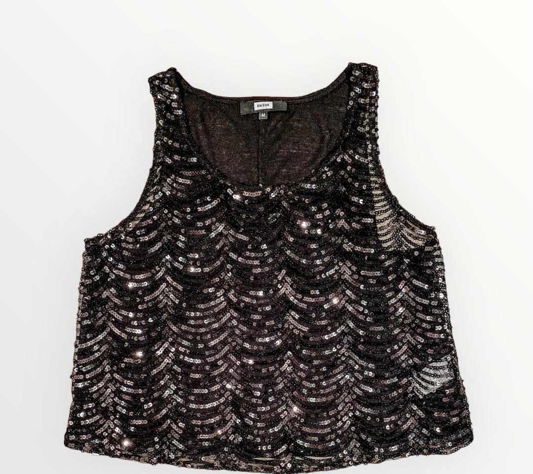 MarsX-Female Black Sleevless Glitter Camisole