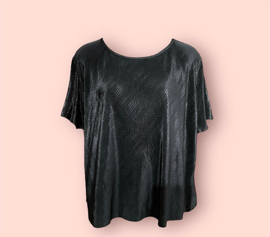 MarsX-Female Black Half-Sleeve Baggy Shiny Top